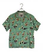 Star OF HOLLYWOOD×VINCE RAYスターオブハリウッド×ヴィンス・レイ）の古着「HIGH DENSITY RAYON OPEN SHIRT “GIRLS ’N’ GUITARS” オープンカラーシャツ」｜グリーン