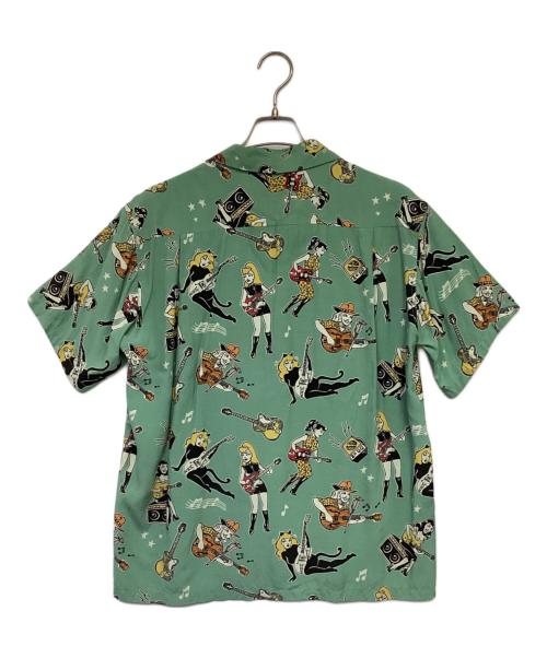 Star OF HOLLYWOOD（スターオブハリウッド）Star OF HOLLYWOOD VINCE RAY (ヴィンス・レイ) HIGH DENSITY RAYON OPEN SHIRT “GIRLS ’N’ GUITARS” オープンカラーシャツ グリーン サイズ:Mの古着・服飾アイテム