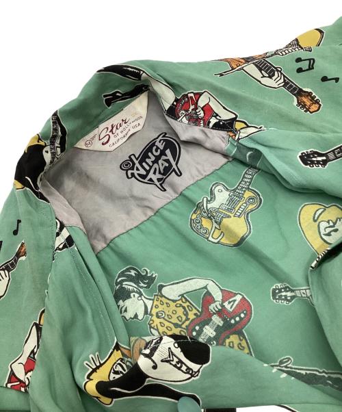 Star OF HOLLYWOOD（スターオブハリウッド）Star OF HOLLYWOOD VINCE RAY (ヴィンス・レイ) HIGH DENSITY RAYON OPEN SHIRT “GIRLS ’N’ GUITARS” オープンカラーシャツ グリーン サイズ:Mの古着・服飾アイテム