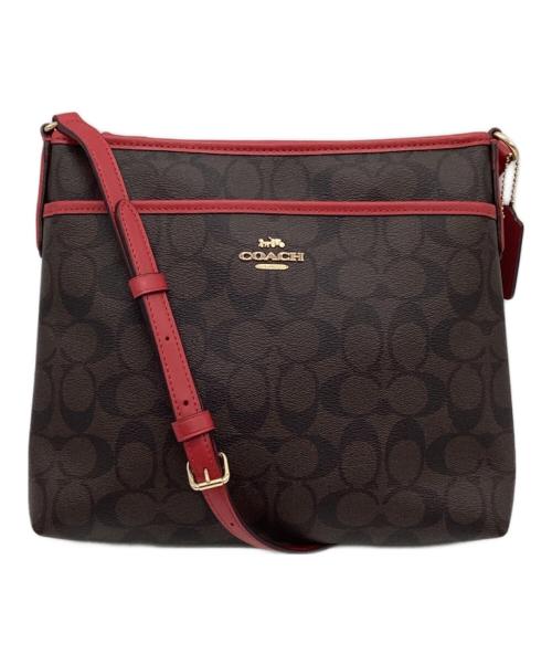 COACH（コーチ）COACH (コーチ) シグネチャー ショルダーバッグ ブラウン×レッドの古着・服飾アイテム