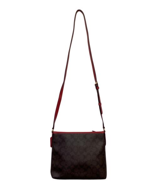 COACH（コーチ）COACH (コーチ) シグネチャー ショルダーバッグ ブラウン×レッドの古着・服飾アイテム