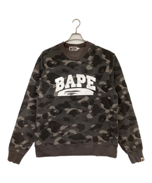 A BATHING APE（アベイシングエイプ）A BATHING APE (アベイシングエイプ) カモフラ柄 ダメージ加工スウェット グレー サイズ:XLの古着・服飾アイテム