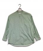 Graphpaperグラフペーパー）の古着「L/S Oversized Band Collar SH（ロングスリーブ オーバーサイズ バンドカラーシャツ）」｜グリーン×ホワイト