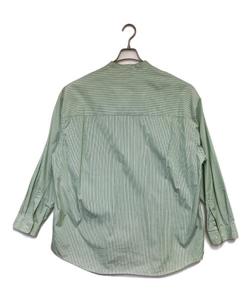 Graphpaper（グラフペーパー）Graphpaper (グラフペーパー) L/S Oversized Band Collar SH（ロングスリーブ オーバーサイズ バンドカラーシャツ） グリーン×ホワイト サイズ:Fの古着・服飾アイテム