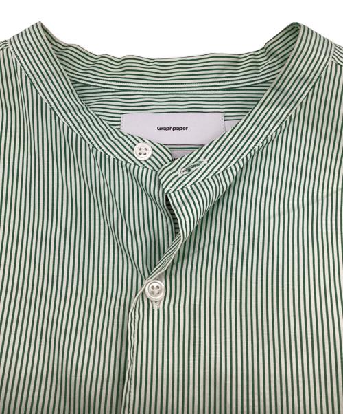Graphpaper（グラフペーパー）Graphpaper (グラフペーパー) L/S Oversized Band Collar SH（ロングスリーブ オーバーサイズ バンドカラーシャツ） グリーン×ホワイト サイズ:Fの古着・服飾アイテム