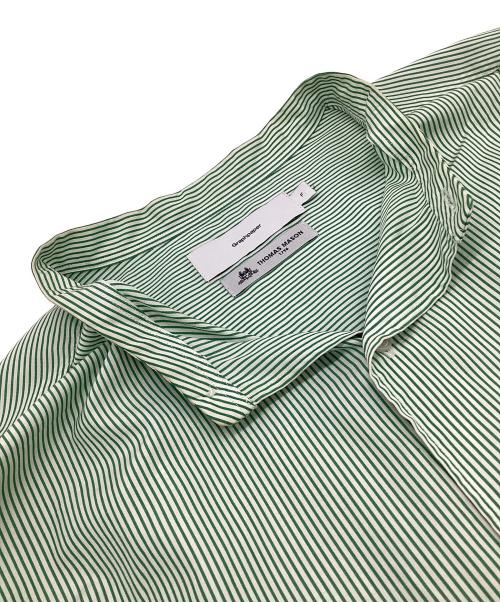 Graphpaper（グラフペーパー）Graphpaper (グラフペーパー) L/S Oversized Band Collar SH（ロングスリーブ オーバーサイズ バンドカラーシャツ） グリーン×ホワイト サイズ:Fの古着・服飾アイテム