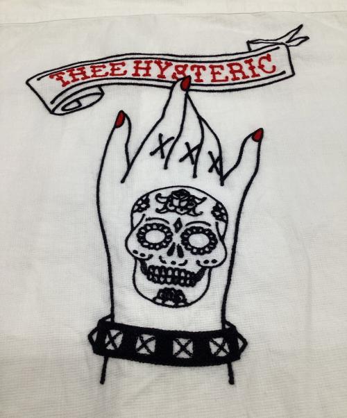 Thee Hysteric XXX（ジィ ヒステリックトリプルエックス）Thee Hysteric XXX (ジィ ヒステリックトリプルエックス) RED NAIL POLISH刺繍 キューバシャツ ホワイト サイズ:Mの古着・服飾アイテム
