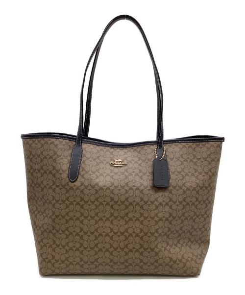 COACH（コーチ）COACH (コーチ) シグネチャー マイクロ シティ トート ブラウン×ブラックの古着・服飾アイテム