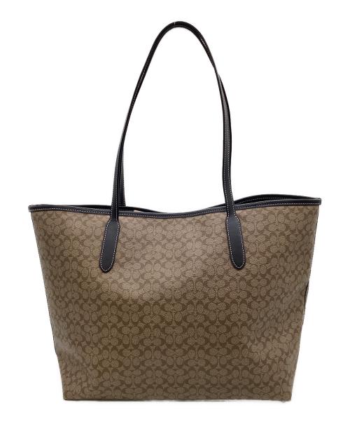 COACH（コーチ）COACH (コーチ) シグネチャー マイクロ シティ トート ブラウン×ブラックの古着・服飾アイテム