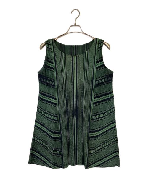 PLEATS PLEASE（プリーツプリーズ）PLEATS PLEASE (プリーツプリーズ) プリーツ ノースリーブ チュニック グリーン サイズ:3の古着・服飾アイテム
