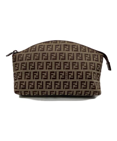 FENDI（フェンディ）FENDI (フェンディ) ズッキーノ ポーチ ベージュ×ブラウンの古着・服飾アイテム