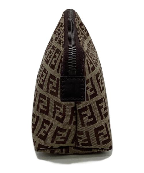 FENDI（フェンディ）FENDI (フェンディ) ズッキーノ ポーチ ベージュ×ブラウンの古着・服飾アイテム