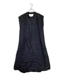 ticca（ティッカ）の古着「リネンフレンチスリーブバルーンドレス」｜ネイビー