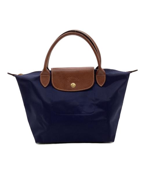 LONGCHAMP（ロンシャン）LONGCHAMP (ロンシャン) ル プリアージュ オリジナル S トップハンドルバッグ ネイビー×ブラウンの古着・服飾アイテム