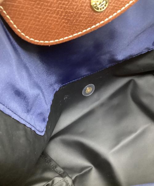 LONGCHAMP（ロンシャン）LONGCHAMP (ロンシャン) ル プリアージュ オリジナル S トップハンドルバッグ ネイビー×ブラウンの古着・服飾アイテム