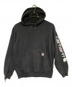 CarHarttカーハート）の古着「Loose Fit Midweight Logo Sleeve Graphic Sweatshirt（ルーズ フィット ミッドウェイト ロゴ スリーブ グラフィック スウェット）パーカー」｜ブラック