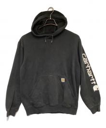 CarHartt（カーハート）の古着「Loose Fit Midweight Logo Sleeve Graphic Sweatshirt（ルーズ フィット ミッドウェイト ロゴ スリーブ グラフィック スウェット）パーカー」｜ブラック