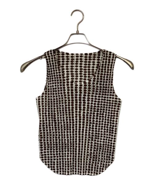 PLEATS PLEASE（プリーツプリーズ）PLEATS PLEASE (プリーツプリーズ) ノースリーブカットソー ホワイト×ブラウン サイズ:3の古着・服飾アイテム