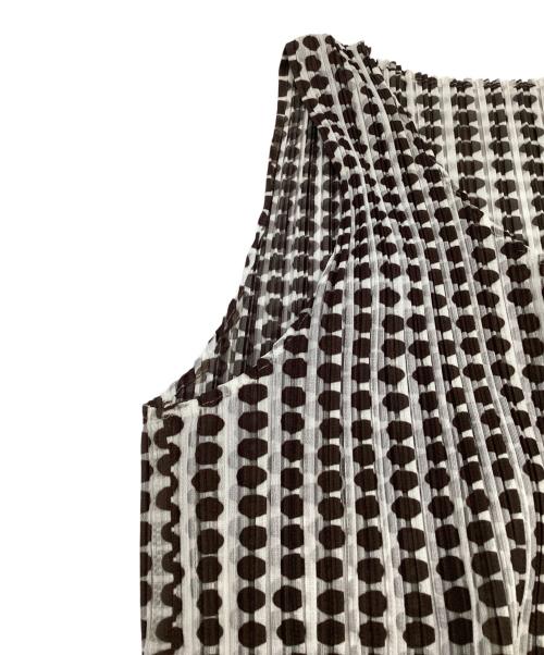 PLEATS PLEASE（プリーツプリーズ）PLEATS PLEASE (プリーツプリーズ) ノースリーブカットソー ホワイト×ブラウン サイズ:3の古着・服飾アイテム