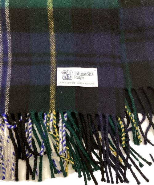 JOHNSTONS OF ELGIN（ジョンストンズ オブ エルガン）JOHNSTONS OF ELGIN (ジョンストンズ オブ エルガン) カシミヤ ストール グリーン×ネイビーの古着・服飾アイテム