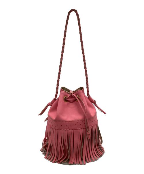 J&M DAVIDSON（ジェイ＆エム デヴィッドソン）J&M DAVIDSON (ジェイ＆エム デヴィッドソン) FRINGE CARNIVAL（フリンジカーニバル）L 巾着バッグ ピンクの古着・服飾アイテム