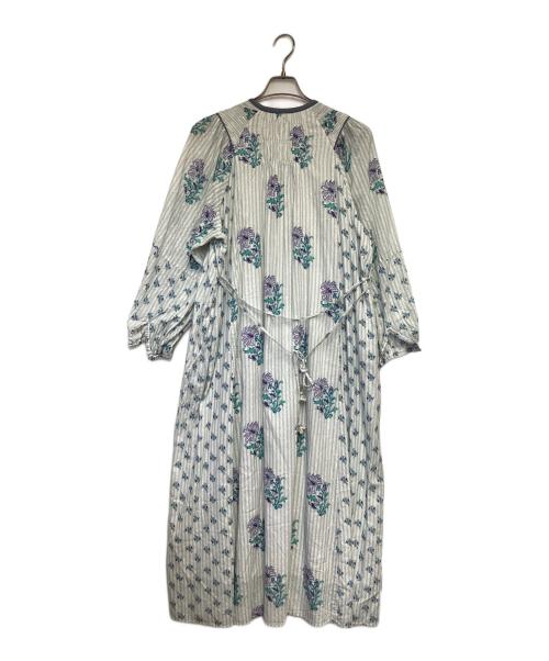 ne quittez pas（ヌキテパ）ne quittez pas (ヌキテパ) Cotton Jacquard Lily Print Shirring Dress（コットン ジャカード リリー プリント シアリング ドレス） ブルー サイズ:Lの古着・服飾アイテム
