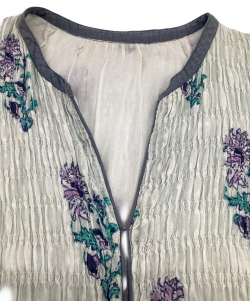 ne quittez pas（ヌキテパ）ne quittez pas (ヌキテパ) Cotton Jacquard Lily Print Shirring Dress（コットン ジャカード リリー プリント シアリング ドレス） ブルー サイズ:Lの古着・服飾アイテム
