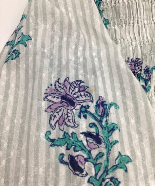 ne quittez pas（ヌキテパ）ne quittez pas (ヌキテパ) Cotton Jacquard Lily Print Shirring Dress（コットン ジャカード リリー プリント シアリング ドレス） ブルー サイズ:Lの古着・服飾アイテム
