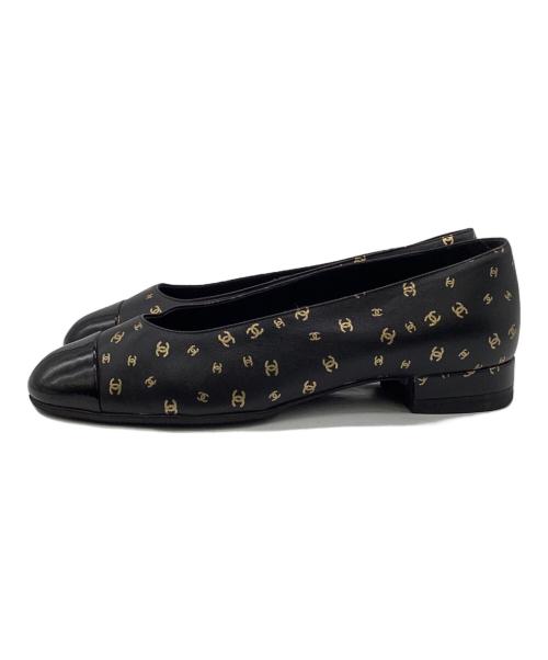 CHANEL（シャネル）CHANEL (シャネル) バレエパンプス ブラック×ゴールド サイズ:37の古着・服飾アイテム
