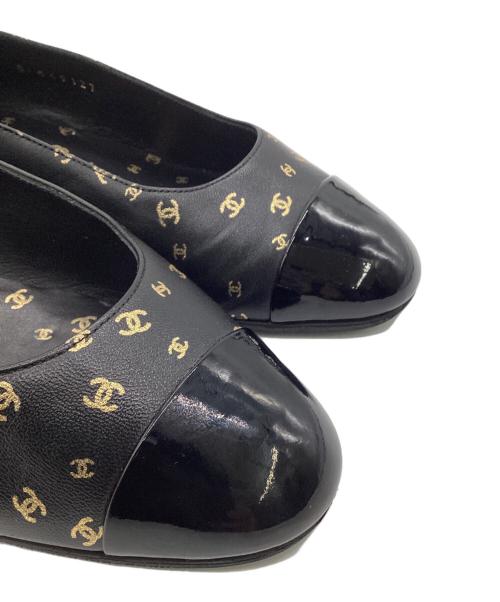 CHANEL（シャネル）CHANEL (シャネル) バレエパンプス ブラック×ゴールド サイズ:37の古着・服飾アイテム