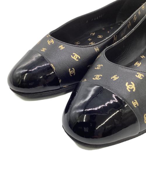 CHANEL（シャネル）CHANEL (シャネル) バレエパンプス ブラック×ゴールド サイズ:37の古着・服飾アイテム