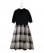 BLUE LABEL CRESTBRIDGEブルーレーベルクレストブリッジ）の古着「チェックドレープツイル ニットコンビマキシワンピース」｜ブラック