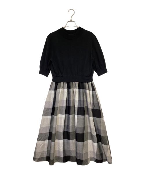 BLUE LABEL CRESTBRIDGE（ブルーレーベルクレストブリッジ）BLUE LABEL CRESTBRIDGE (ブルーレーベルクレストブリッジ) チェックドレープツイル ニットコンビマキシワンピース ブラック サイズ:36の古着・服飾アイテム