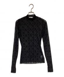 MARINE SERRE（マリーンセル）の古着「Moonogram-Flocked Mesh Top（ムーンオグラム フロック メッシュ トップ）」｜ブラック