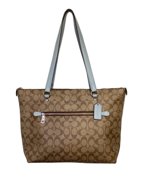 COACH（コーチ）COACH (コーチ) シグネチャー トートバッグ ベージュ×ライトブルーの古着・服飾アイテム