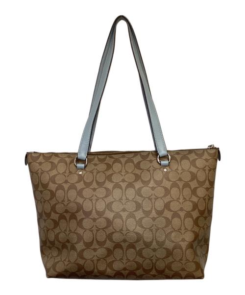 COACH（コーチ）COACH (コーチ) シグネチャー トートバッグ ベージュ×ライトブルーの古着・服飾アイテム