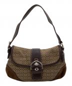 COACHコーチ）の古着「ミニシグネチャー SOHO（ソーホー）ワンショルダーバッグ」｜ベージュ×ブラウン