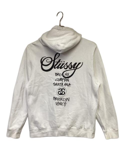 stussy（ステューシー）stussy (ステューシー) WORLD TOUR HOODIE（ワールド ツアー フーディー） ホワイト サイズ:Mの古着・服飾アイテム
