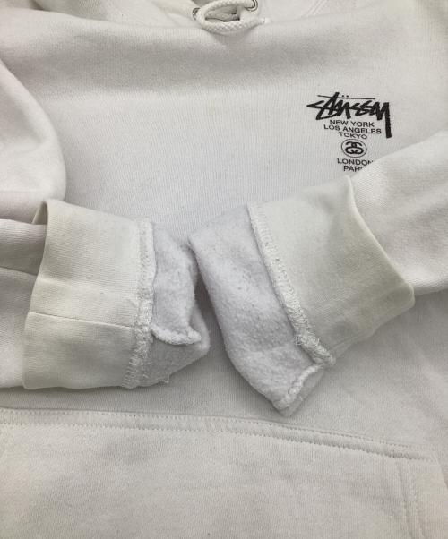 stussy（ステューシー）stussy (ステューシー) WORLD TOUR HOODIE（ワールド ツアー フーディー） ホワイト サイズ:Mの古着・服飾アイテム
