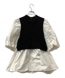 CELFORD（セルフォード）の古着「シャツレイヤードニットプルオーバー」｜ブラック×ホワイト