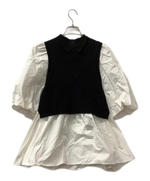 CELFORD（セルフォード）CELFORD (セルフォード) シャツレイヤードニットプルオーバー ブラック×ホワイト サイズ:38の古着・服飾アイテム