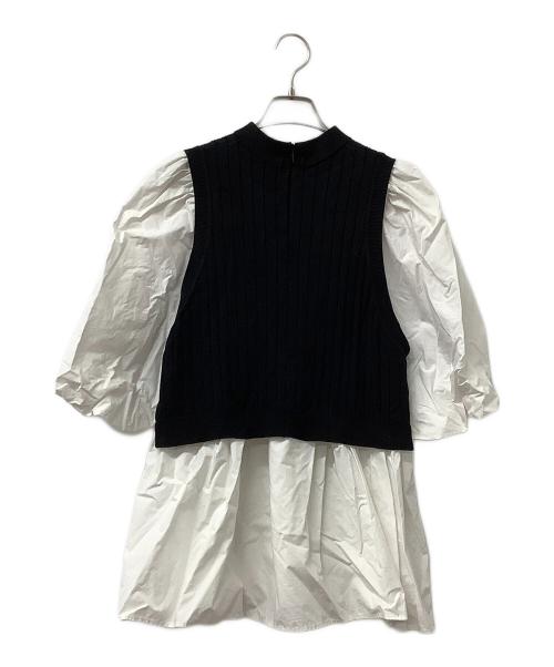 CELFORD（セルフォード）CELFORD (セルフォード) シャツレイヤードニットプルオーバー ブラック×ホワイト サイズ:38の古着・服飾アイテム