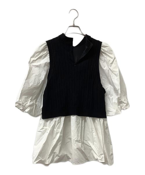 CELFORD（セルフォード）CELFORD (セルフォード) シャツレイヤードニットプルオーバー ブラック×ホワイト サイズ:38の古着・服飾アイテム