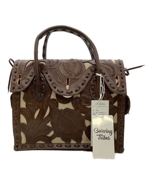 Carving Tribes（カービングトライブス）Carving Tribes (カービングトライブス) バスケットステッチマエストラ バッグ ブラウン×ホワイトの古着・服飾アイテム