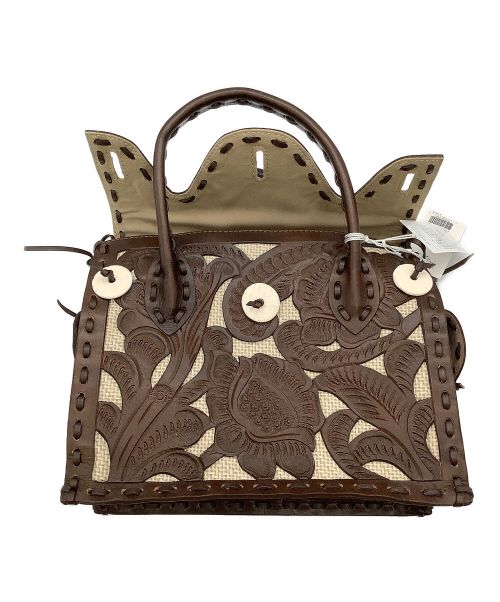Carving Tribes（カービングトライブス）Carving Tribes (カービングトライブス) バスケットステッチマエストラ バッグ ブラウン×ホワイトの古着・服飾アイテム