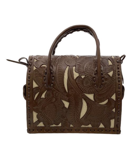 Carving Tribes（カービングトライブス）Carving Tribes (カービングトライブス) バスケットステッチマエストラ バッグ ブラウン×ホワイトの古着・服飾アイテム