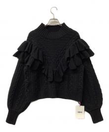furfur（ファーファー）の古着「ニット フリルケーブルセーター」｜ブラック