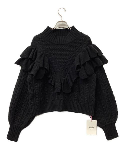 furfur（ファーファー）furfur (ファーファー) ニット フリルケーブルセーター ブラック サイズ:Fの古着・服飾アイテム