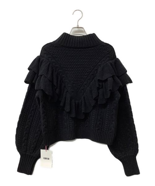 furfur（ファーファー）furfur (ファーファー) ニット フリルケーブルセーター ブラック サイズ:Fの古着・服飾アイテム