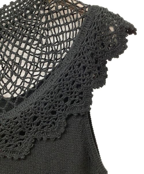 Lily Brown（リリーブラウン）Lily Brown (リリーブラウン) クロシェニットワンピース ブラック サイズ:Fの古着・服飾アイテム